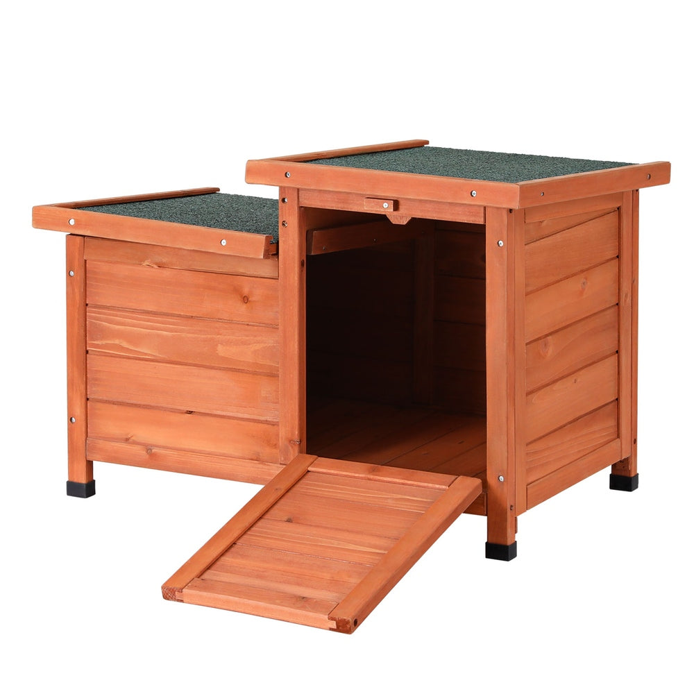 i.Pet Outdoor Cat House Rabbit Hutch Wooden Shelter Indoor Cat - PET-CH-2DOOR-BR