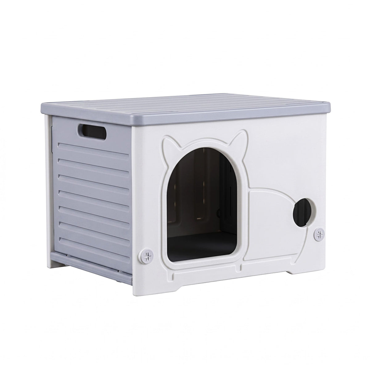 i.Pet Cat House Enclosed Shelter Plastic Nest Stackable Bench Box Outdoor Indoor Grey