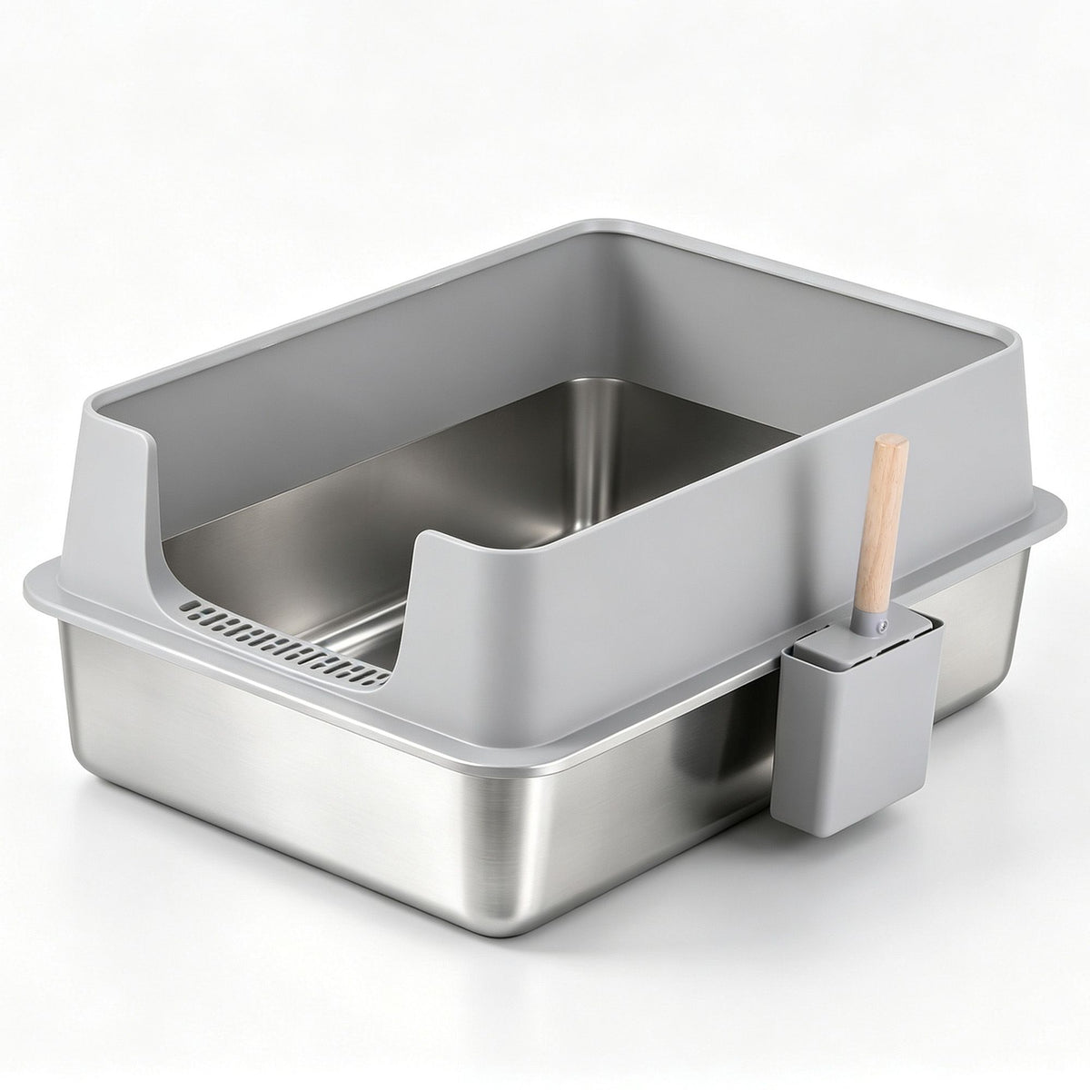 i.Pet XXL Cat Litter Box Stainless Steel Jumbo Semi-Enclosed Pet Kitty Toilet Grey