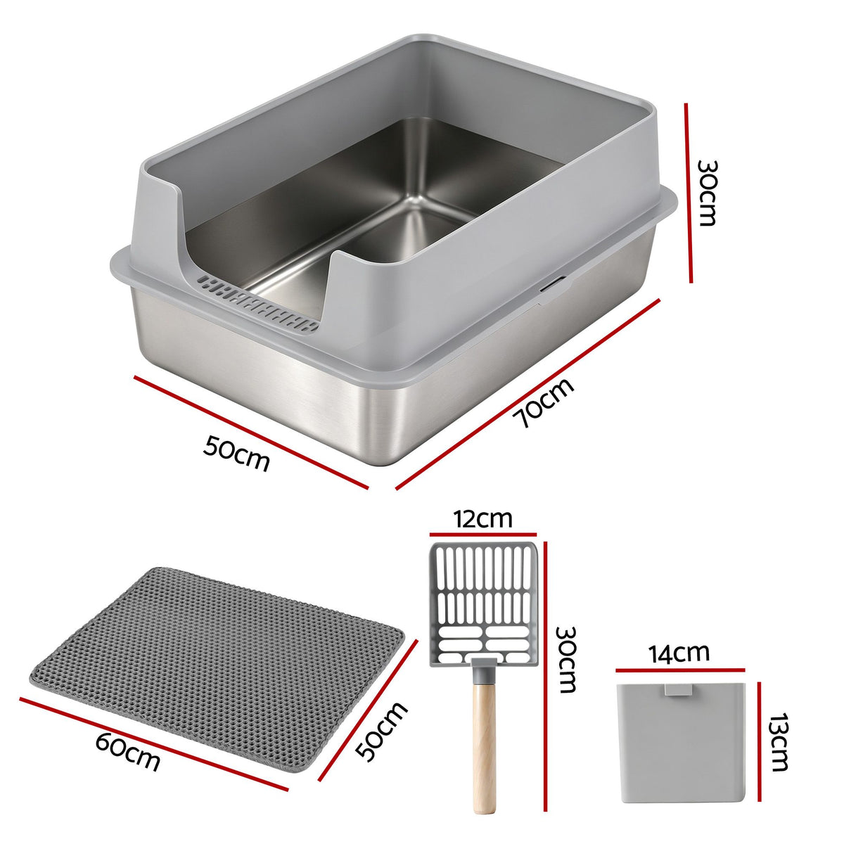 i.Pet XXL Cat Litter Box Stainless Steel Jumbo Semi-Enclosed Pet Kitty Toilet Grey