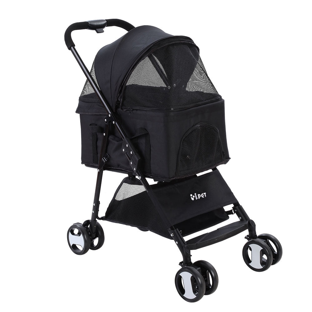 i.Pet Pet Stroller Dog Pram Cat Carrier Travel Large - PET-STROLLER-4WL-M-BK