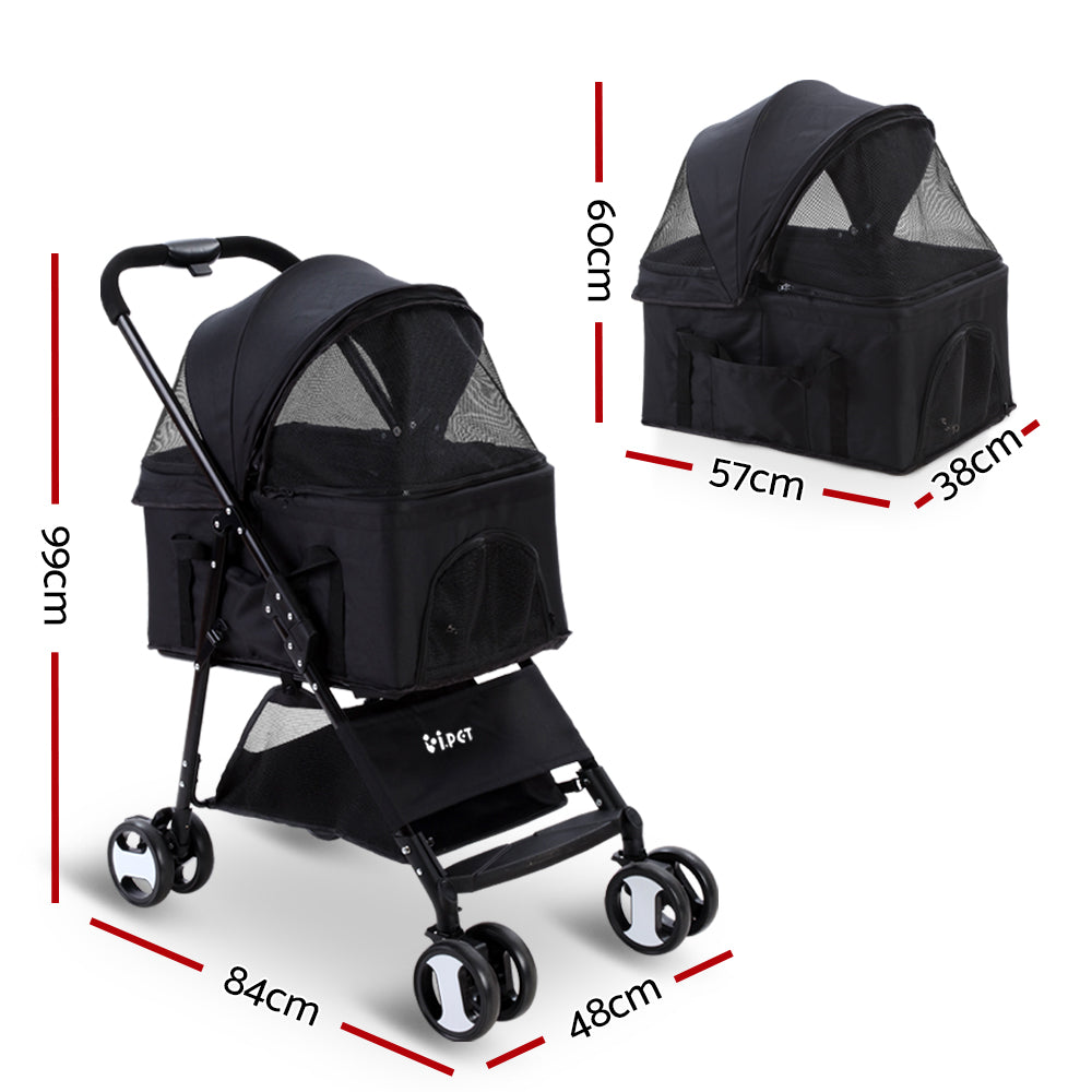 i.Pet Pet Stroller Dog Pram Cat Carrier Travel Large - PET-STROLLER-4WL-M-BK