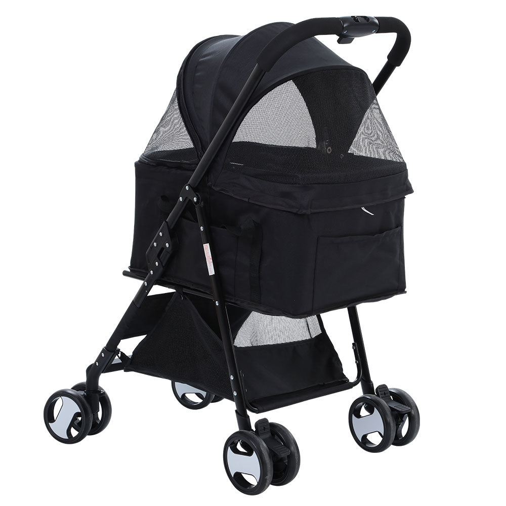 i.Pet Pet Stroller Dog Pram Cat Carrier Travel Large - PET-STROLLER-4WL-M-BK
