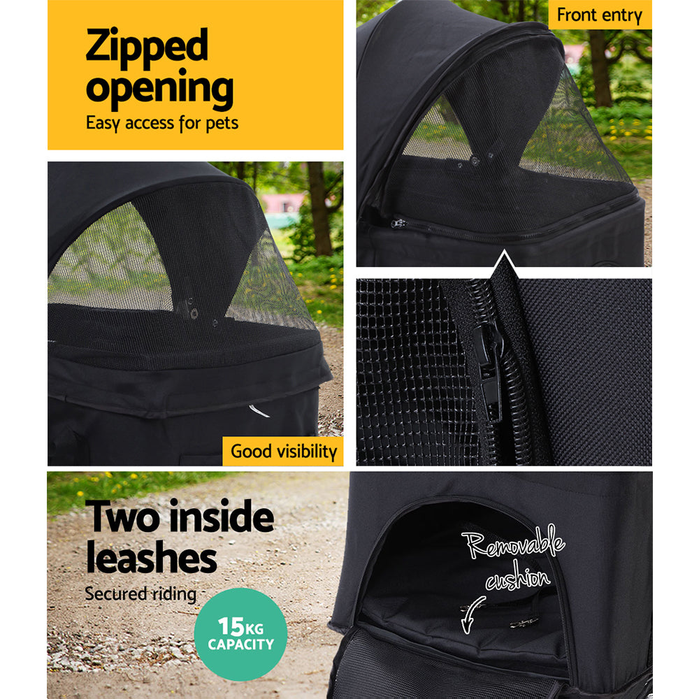 i.Pet Pet Stroller Dog Pram Cat Carrier Travel Large - PET-STROLLER-4WL-M-BK