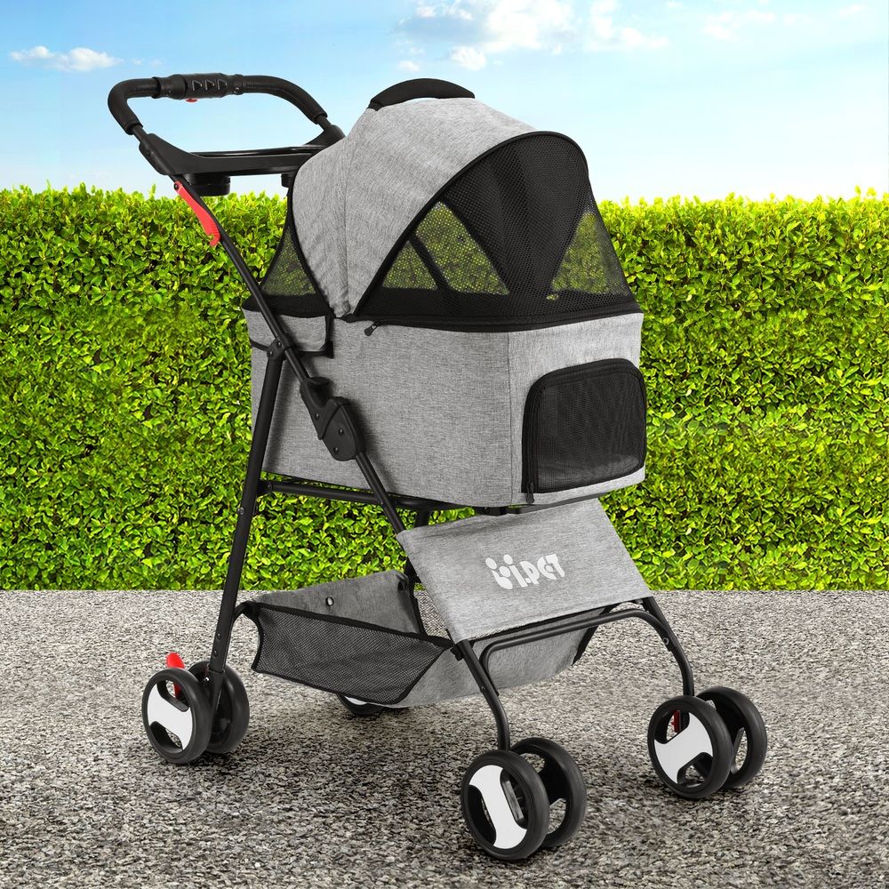 i.Pet Pet Stroller Dog Pram Cat Carrier Travel Large - PET-STROLLER-4WL-M-GR