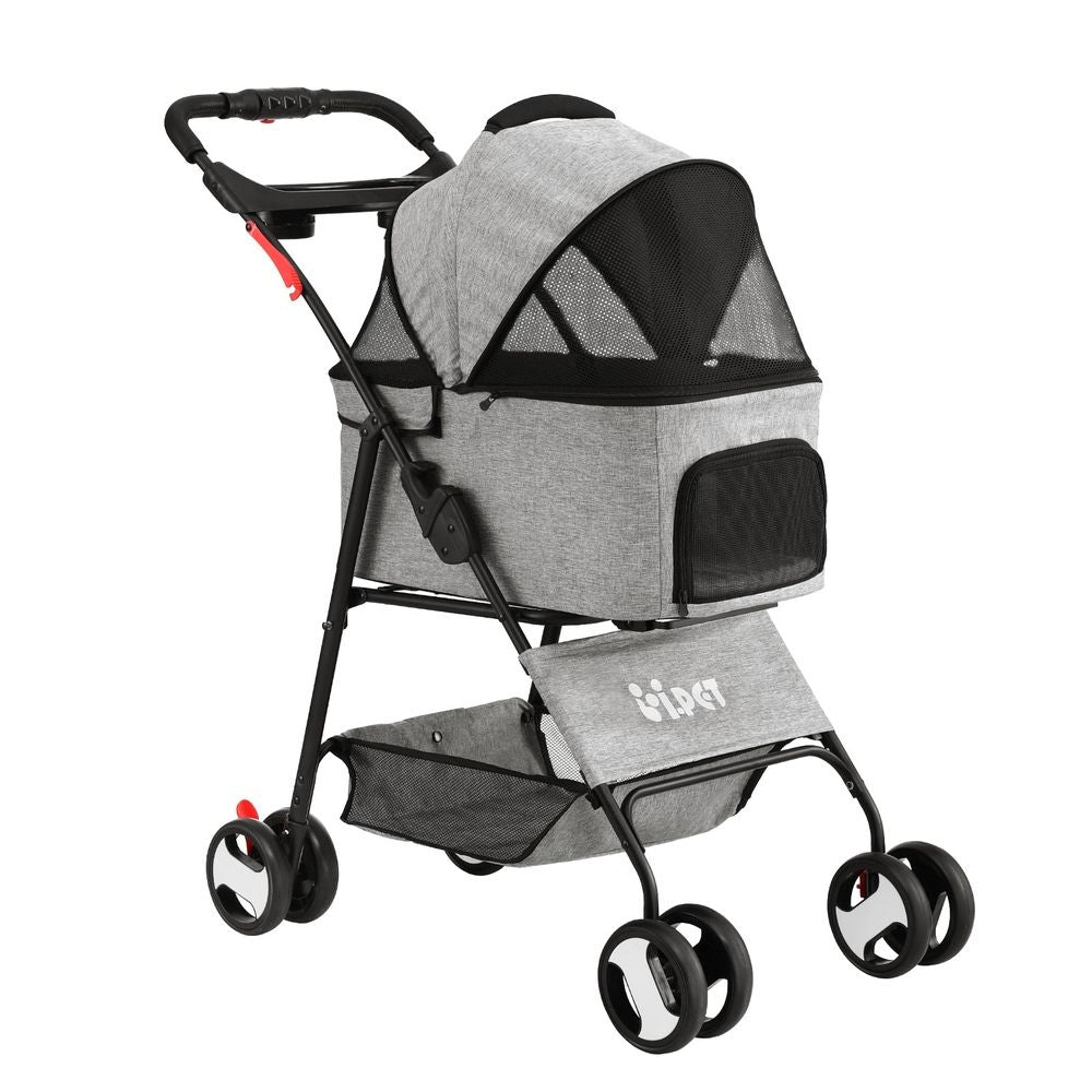 i.Pet Pet Stroller Dog Pram Cat Carrier Travel Large - PET-STROLLER-4WL-M-GR