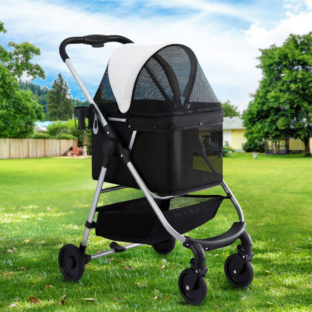 i.Pet Pet Stroller Pram Dog Cat Carrier Cage Large Travel - PET-STROLLER-92-BW