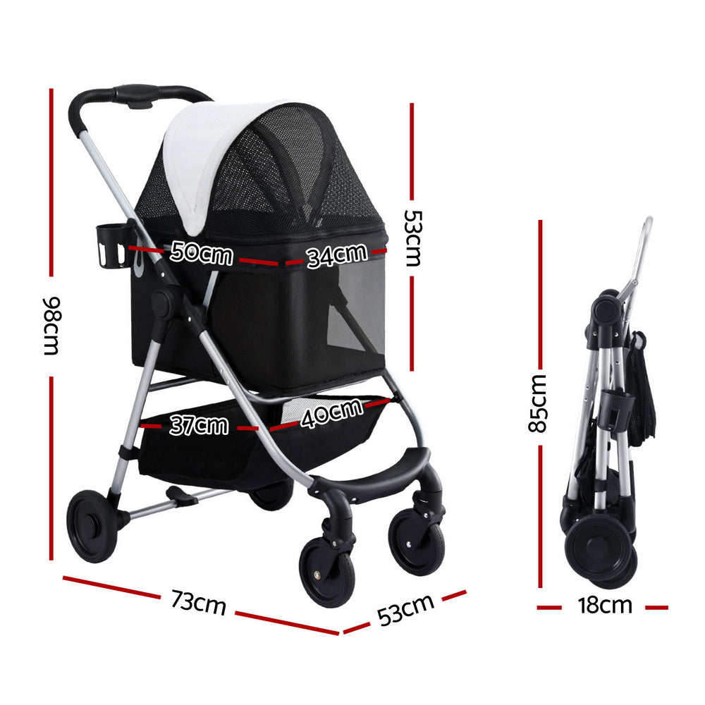 i.Pet Pet Stroller Pram Dog Cat Carrier Cage Large Travel - PET-STROLLER-92-BW