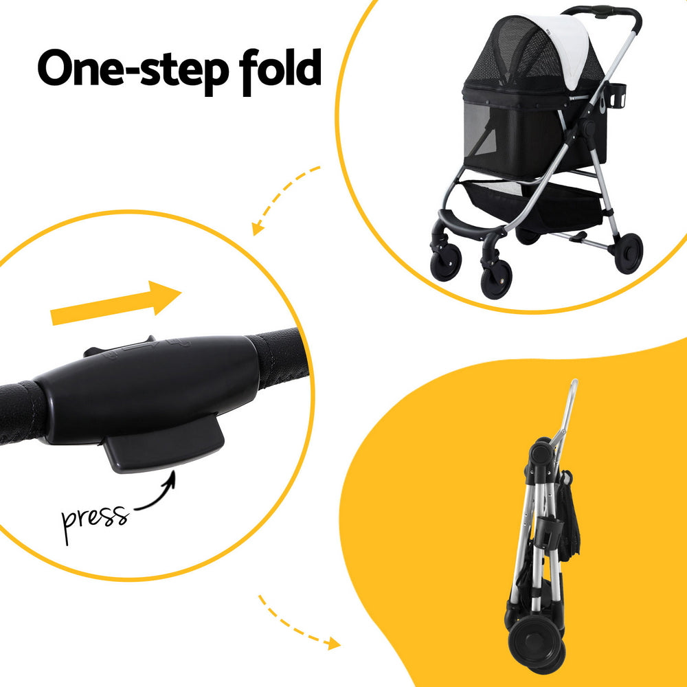 i.Pet Pet Stroller Pram Dog Cat Carrier Cage Large Travel - PET-STROLLER-92-BW