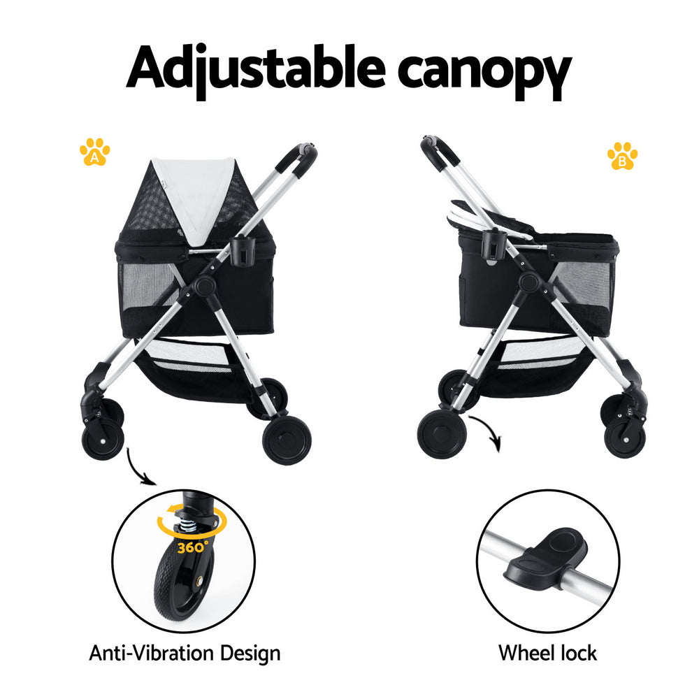 i.Pet Pet Stroller Pram Dog Cat Carrier Cage Large Travel - PET-STROLLER-92-BW