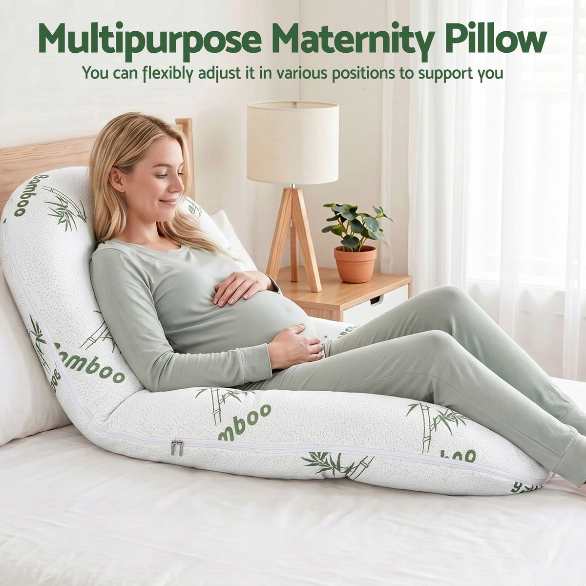 Giselle Bedding Pregnancy Pillow for Side Sleepers C-Shaped Body Pillow with Bamboo Fiber Cover, Maternity Pillow for Full Body Support, Belly and Waist Comfort