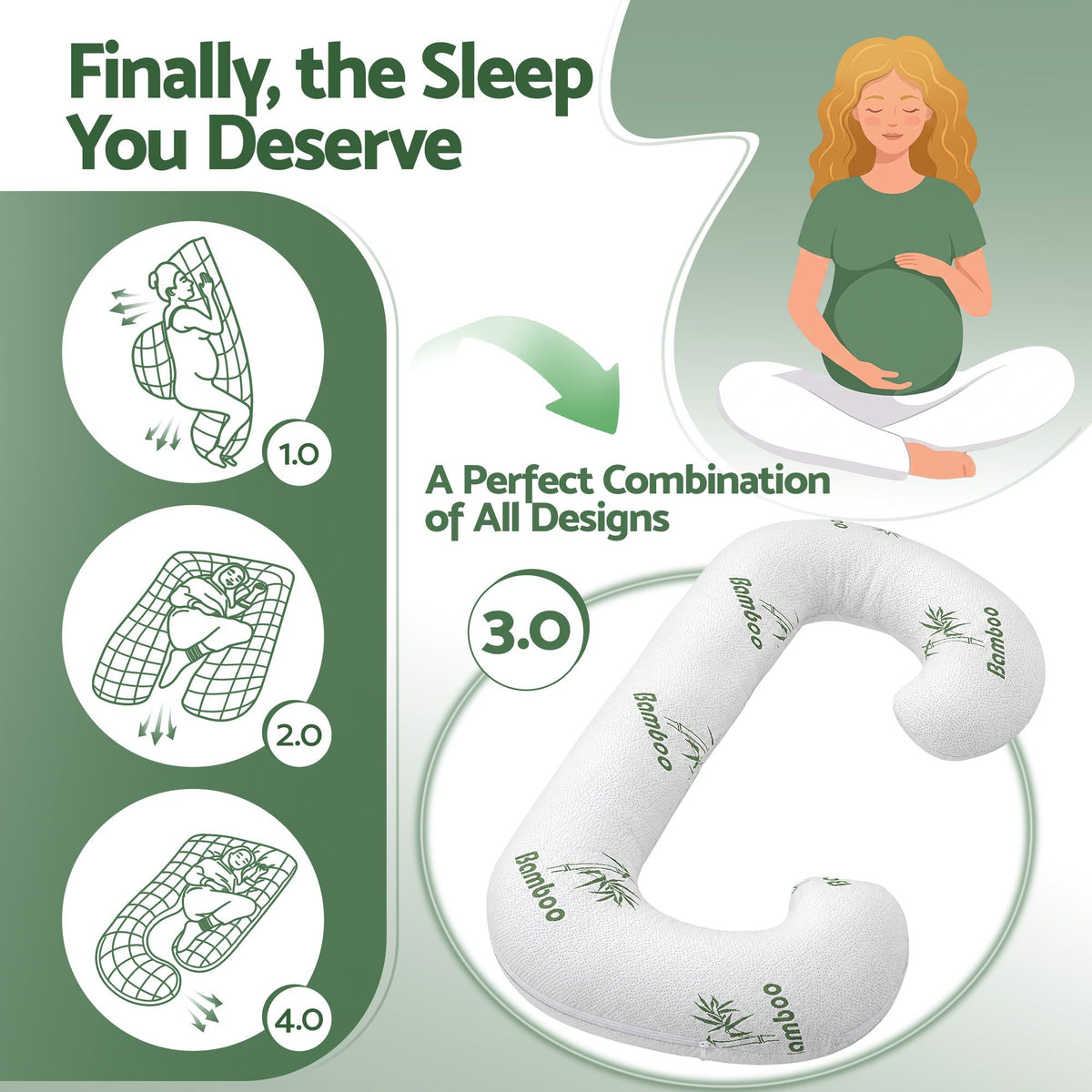 Giselle Bedding Pregnancy Pillow for Side Sleepers C-Shaped Body Pillow with Bamboo Fiber Cover, Maternity Pillow for Full Body Support, Belly and Waist Comfort