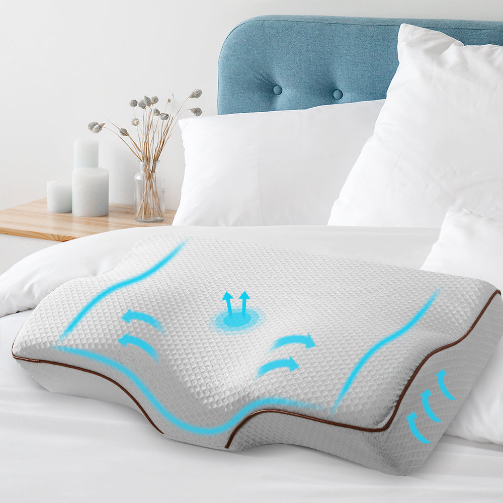 Giselle Memory Foam Pillow Neck Cervical Butterfly Ergonomic Support Grey