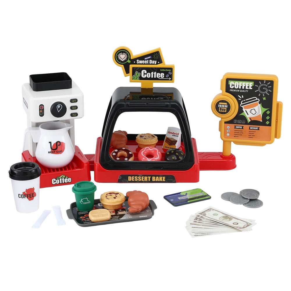 Keezi Kids Pretend Role Play Toy Coffee w/Coffee Maker Machine Money Food Tea