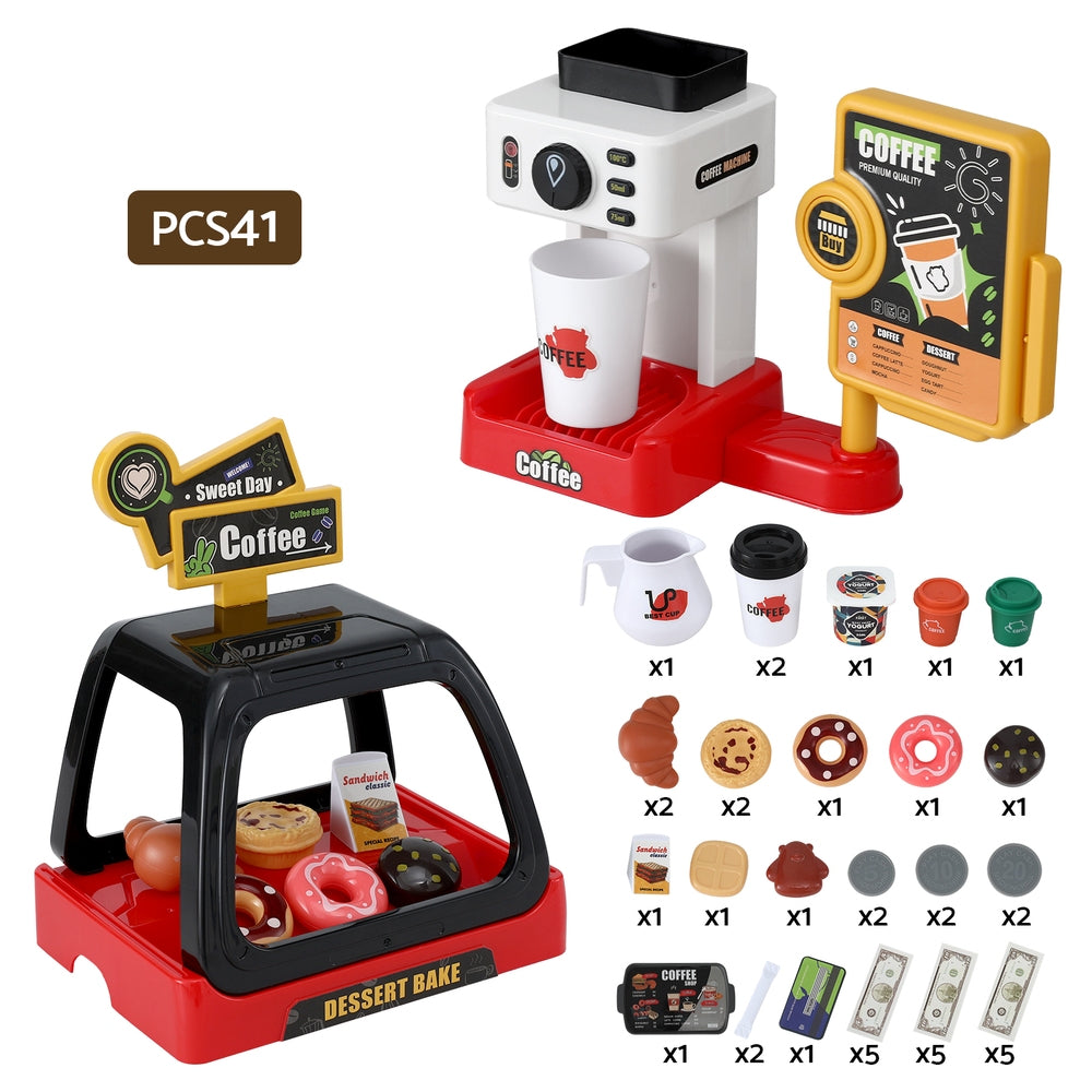 Keezi Kids Pretend Role Play Toy Coffee w/Coffee Maker Machine Money Food Tea