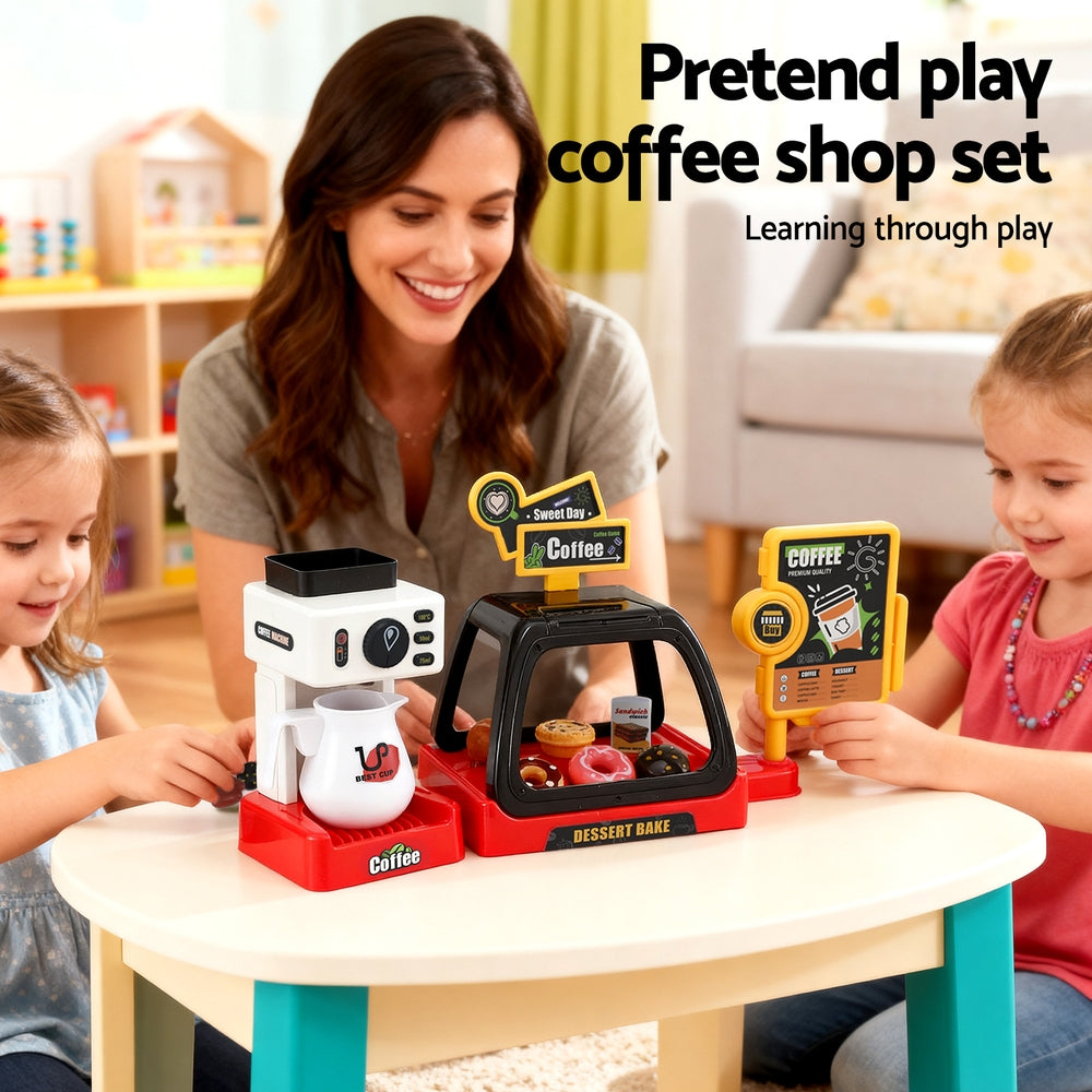 Keezi Kids Pretend Role Play Toy Coffee w/Coffee Maker Machine Money Food Tea