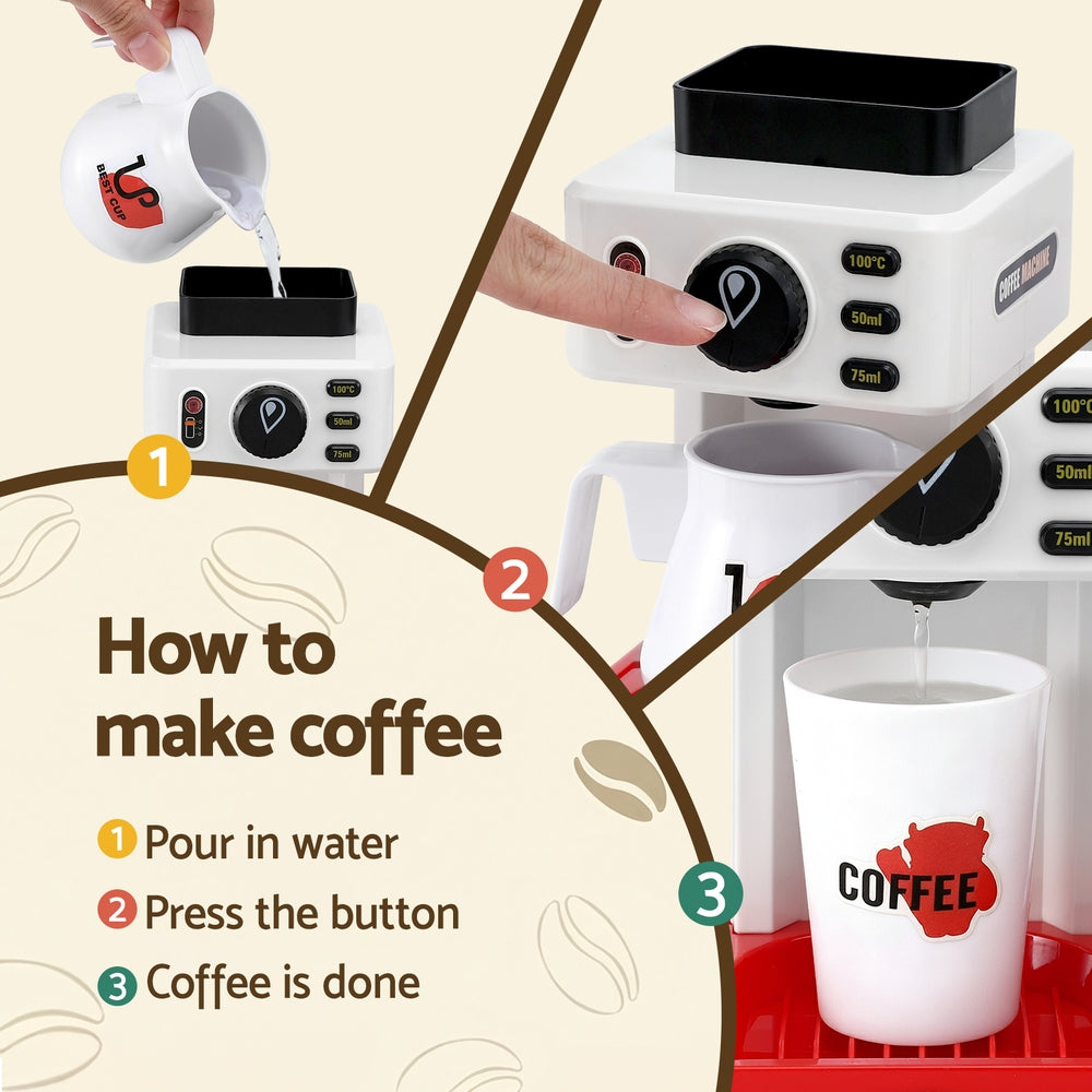 Keezi Kids Pretend Role Play Toy Coffee w/Coffee Maker Machine Money Food Tea