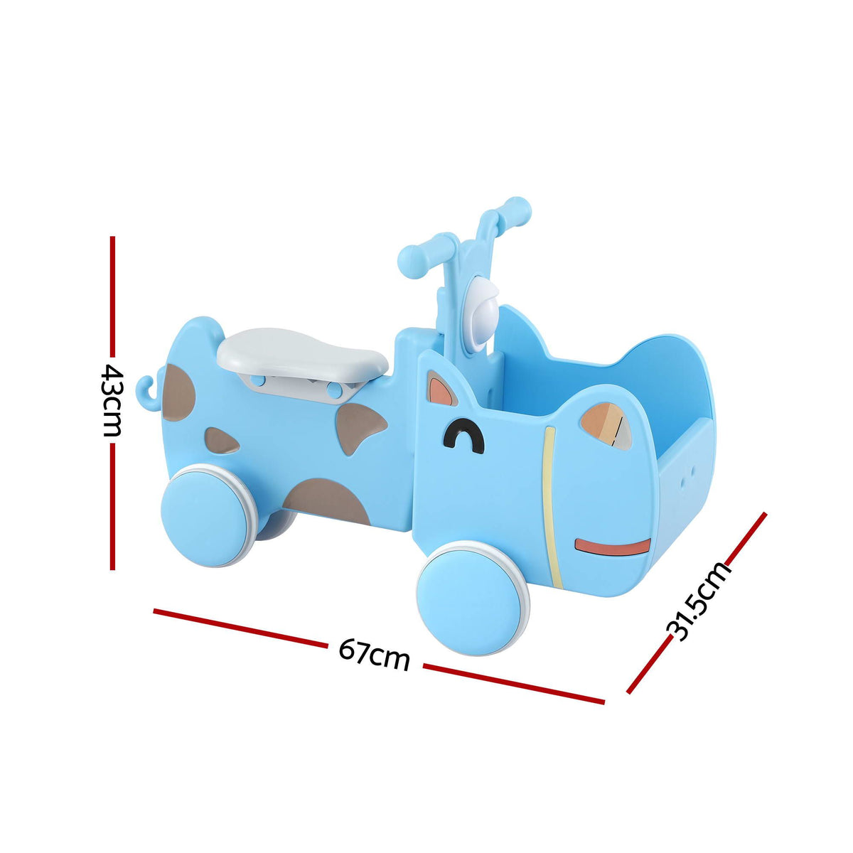 KEEZI Kids Ride On Push Car Toys with Storage Space Animal Stickers Blue 67CMX43CM