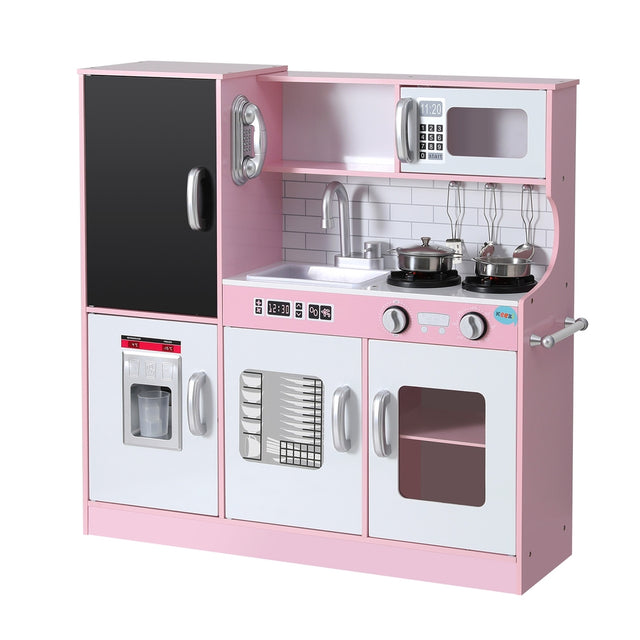 Keezi Kids Wooden Pretend Cooking Toys Pot Ice Cup Oven Blackboard 80CM Pink