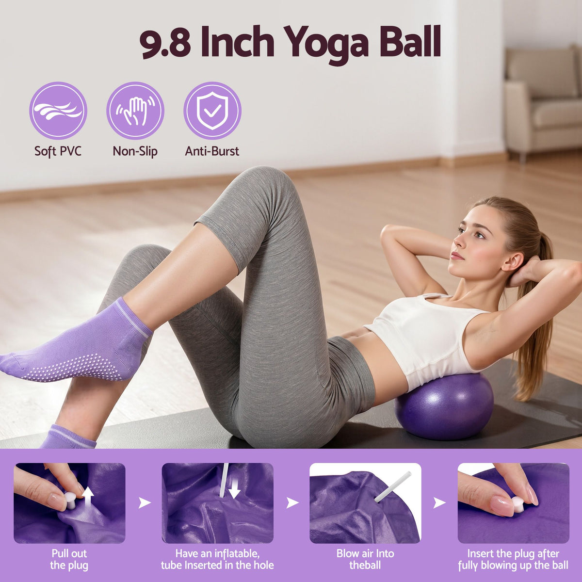 Everfit Pilates Ring Set for Women, 15pcs Home Workout Pilates Equipment with Ring, Ball, Yoga Socks, D-Ring etc. Pilates Starter Kit for Strength, Toning and Flexibility Purple