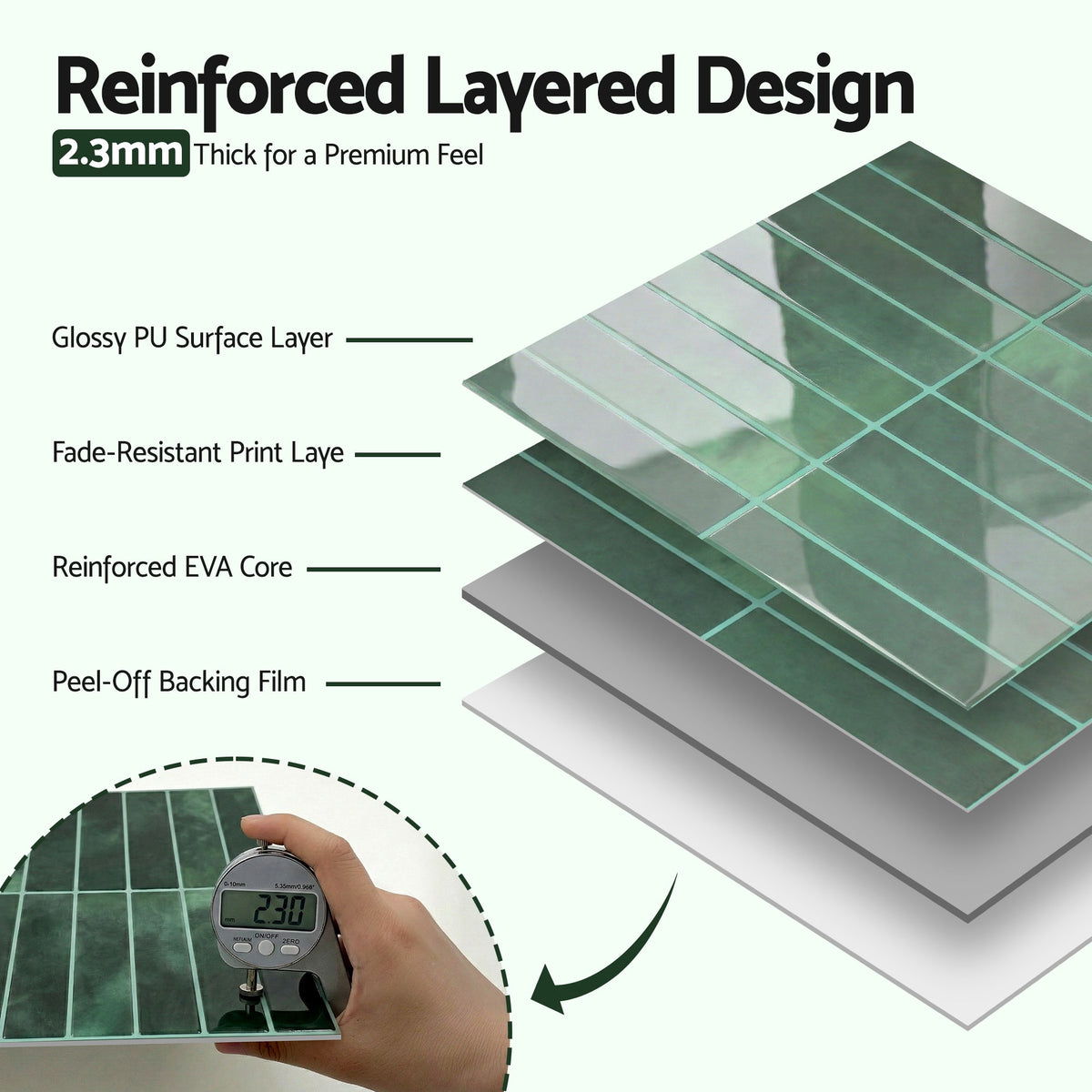 Artiss 3D Peel and Stick Wall Tiles Self Adhesive LinearGrid Backsplash 10 Sheets, Green