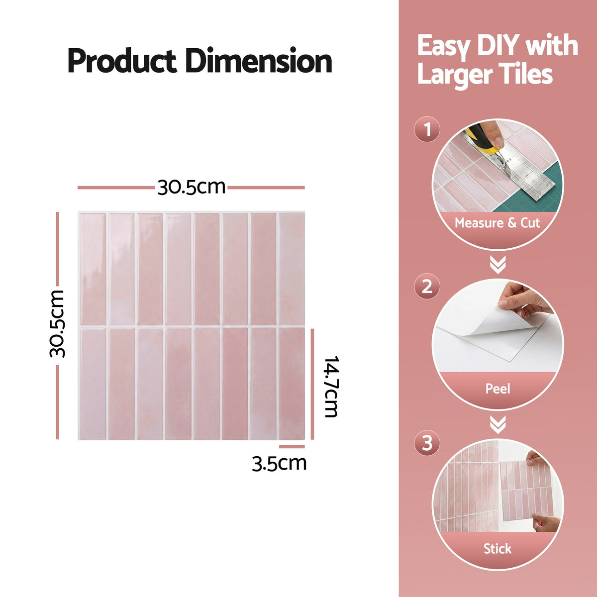 Artiss 3D Peel and Stick Wall Tiles Self Adhesive LinearGrid Backsplash 10 Sheets, Pink