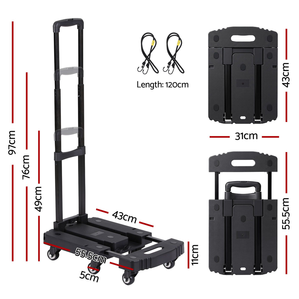 Giantz Folding Hand Truck Platform Trolley Foldable Dolly Cart 200kg Load Black