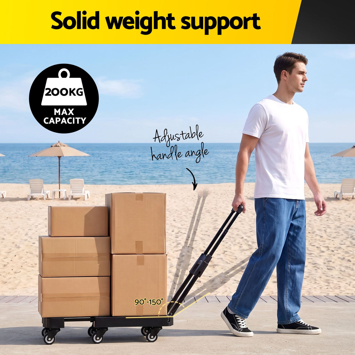 Giantz Folding Hand Truck Platform Trolley Foldable Dolly Cart 200kg Load Black