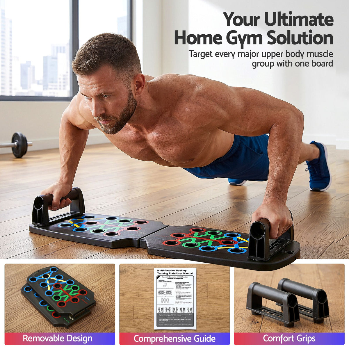 Everfit Push Up Board Home Gym Multi Function Workout Rack Black