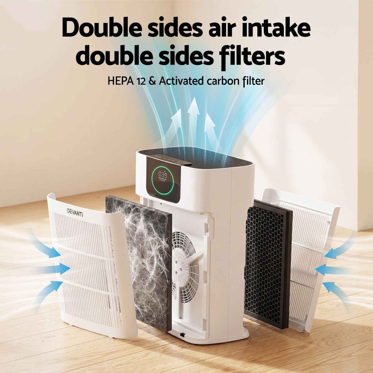 Devanti Air Purifier Filter Replacement H12 HEPA 2 Pack Dual Intake