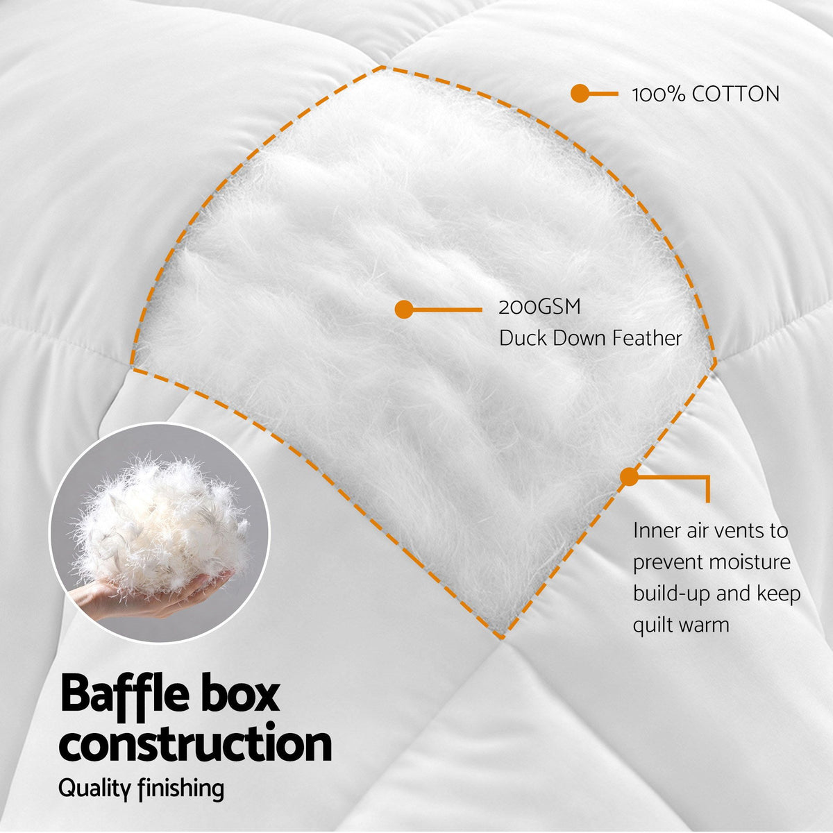 Giselle Bedding Double Quilt, 200GSM Summer Duck Down Feather Doona Insert