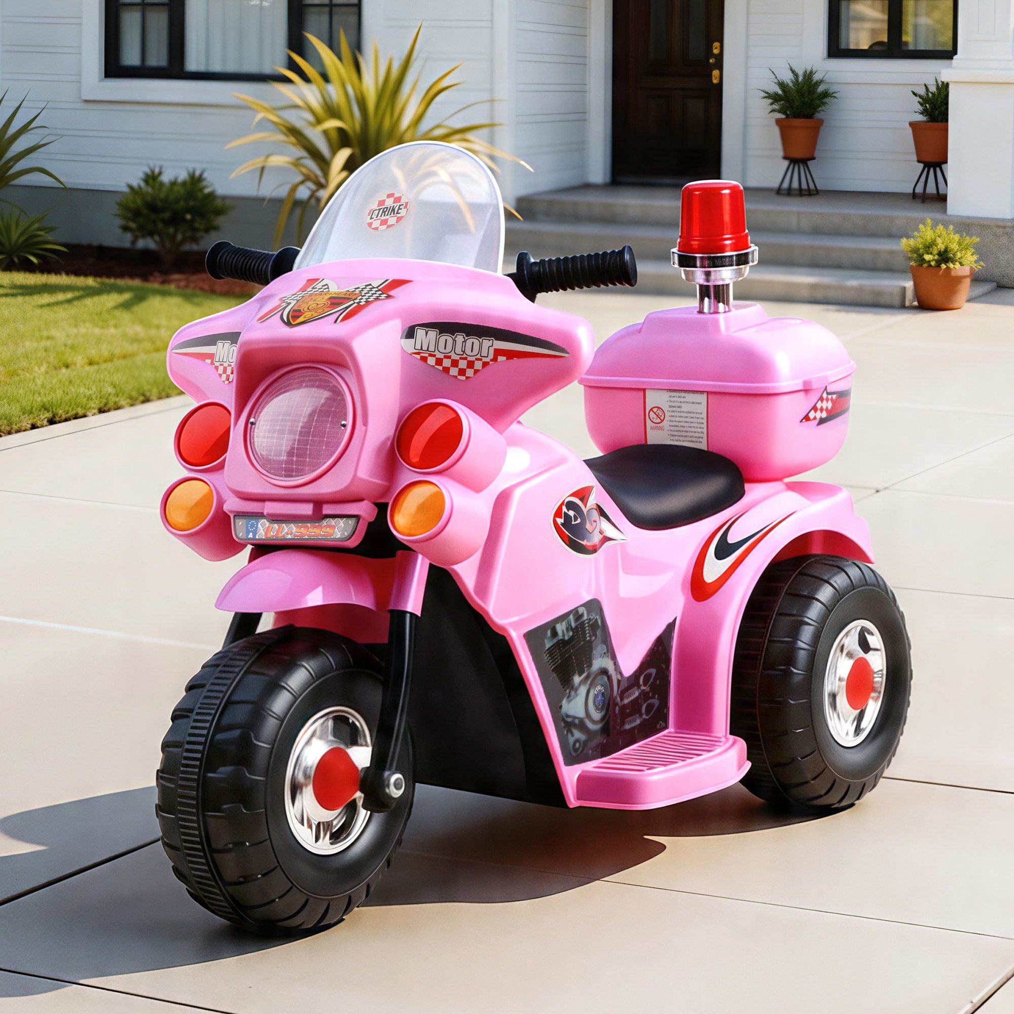 Rigo Kids Electric Ride On Police Motorcycle Motorbike 6V Battery Pink