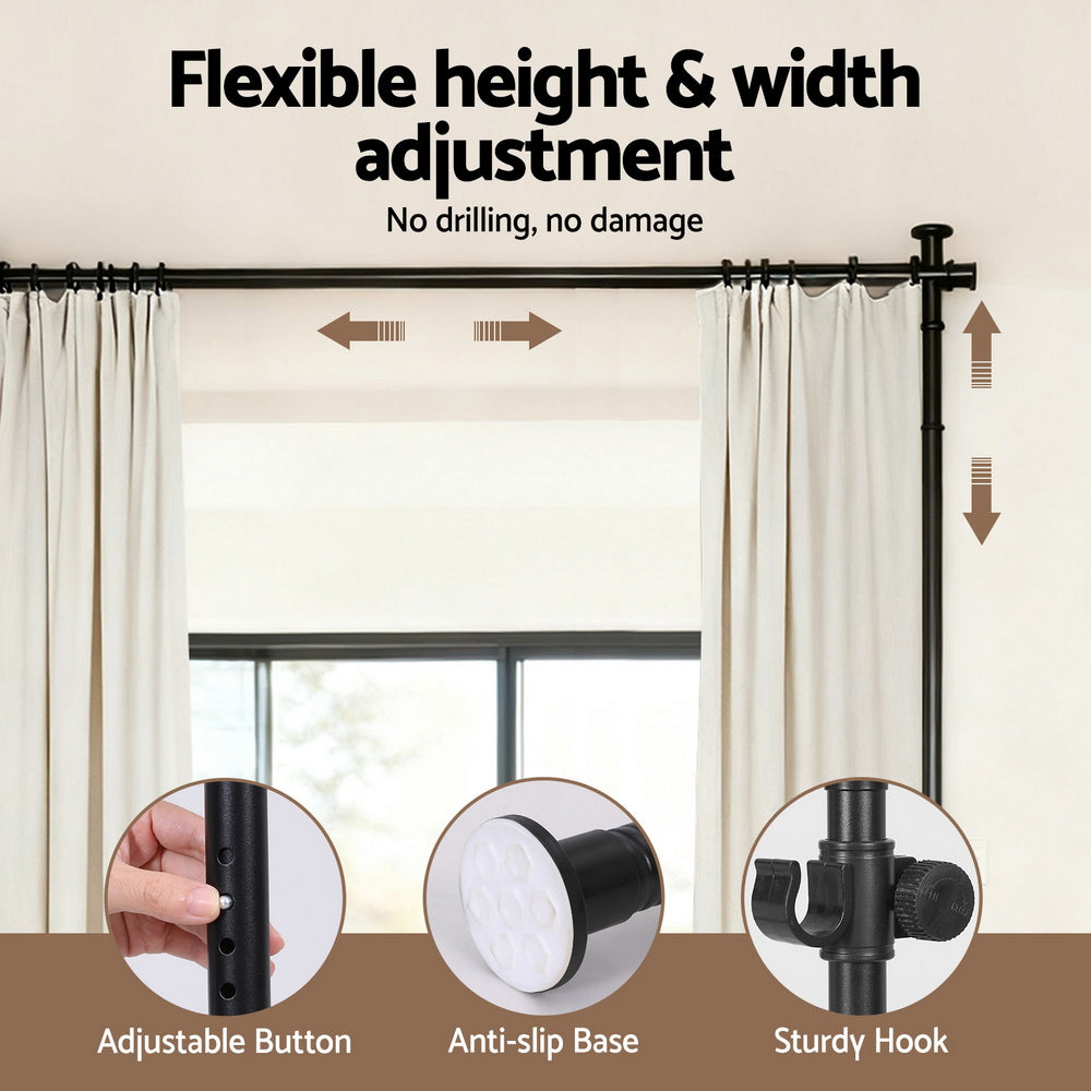 Artiss Room Divider Curtain Rod Extendable Black - RD-E-MET-5R-BK