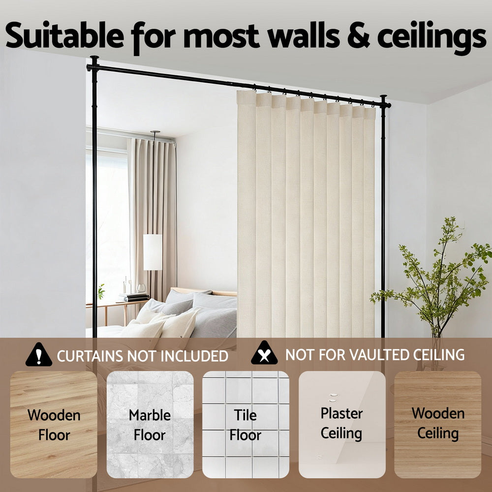 Artiss Room Divider Curtain Rod Extendable Black - RD-E-MET-5R-BK