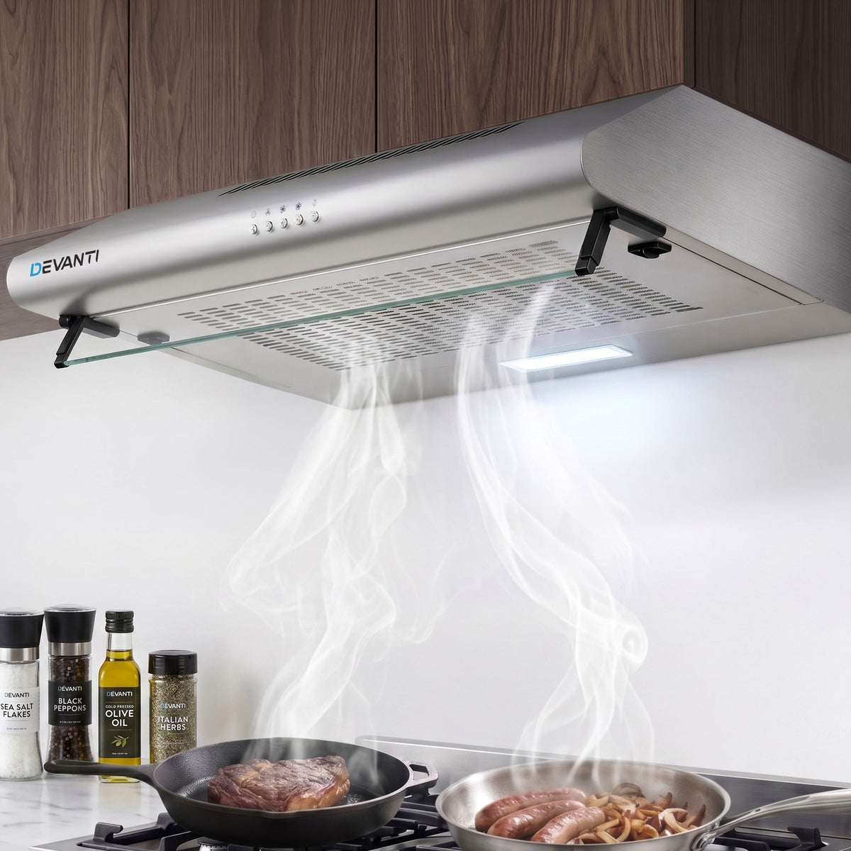 Devanti 600mm Range Hood 60cm Rangehood Kitchen Canopy LED Light Stainless Steel