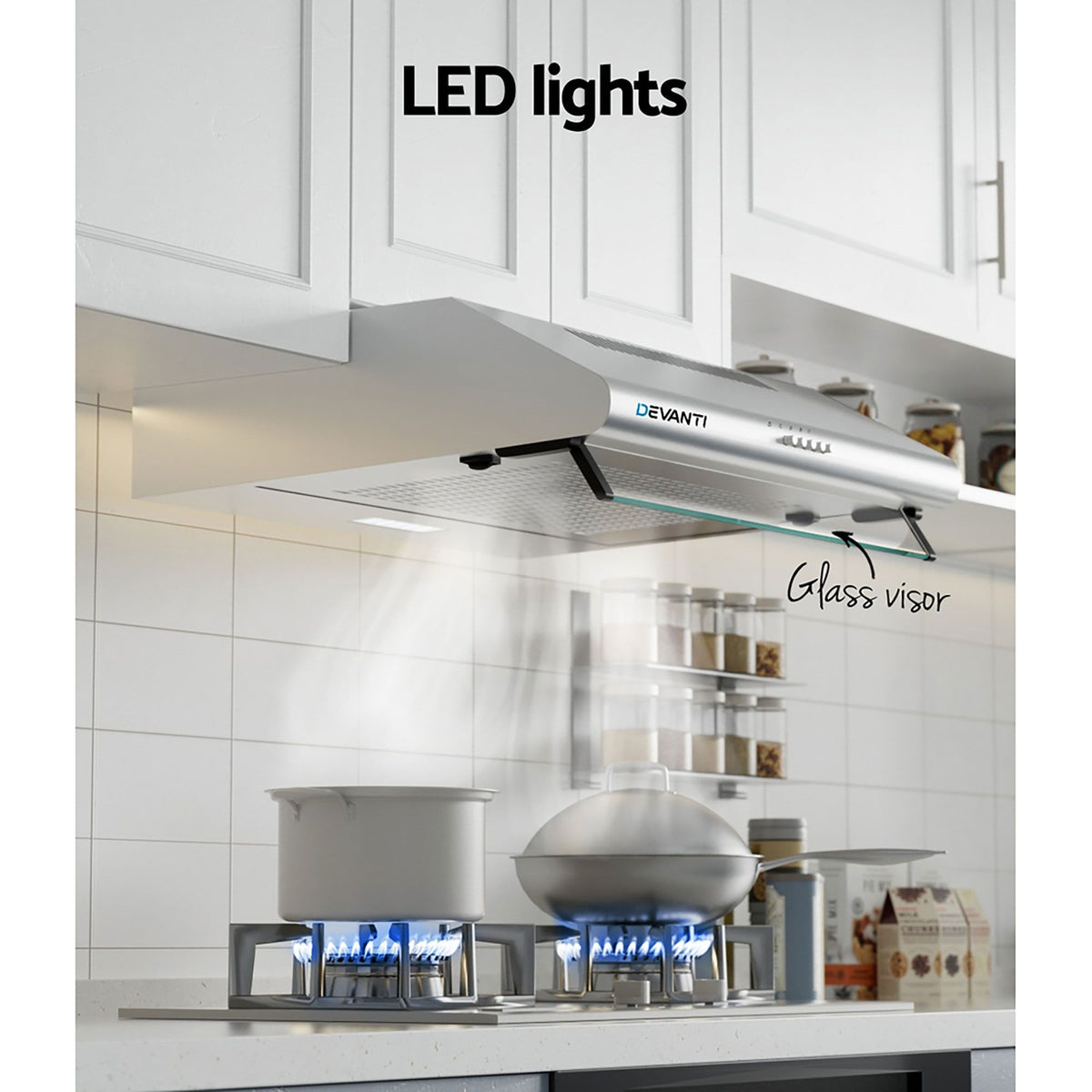 Devanti 600mm Range Hood 60cm Rangehood Kitchen Canopy LED Light Stainless Steel