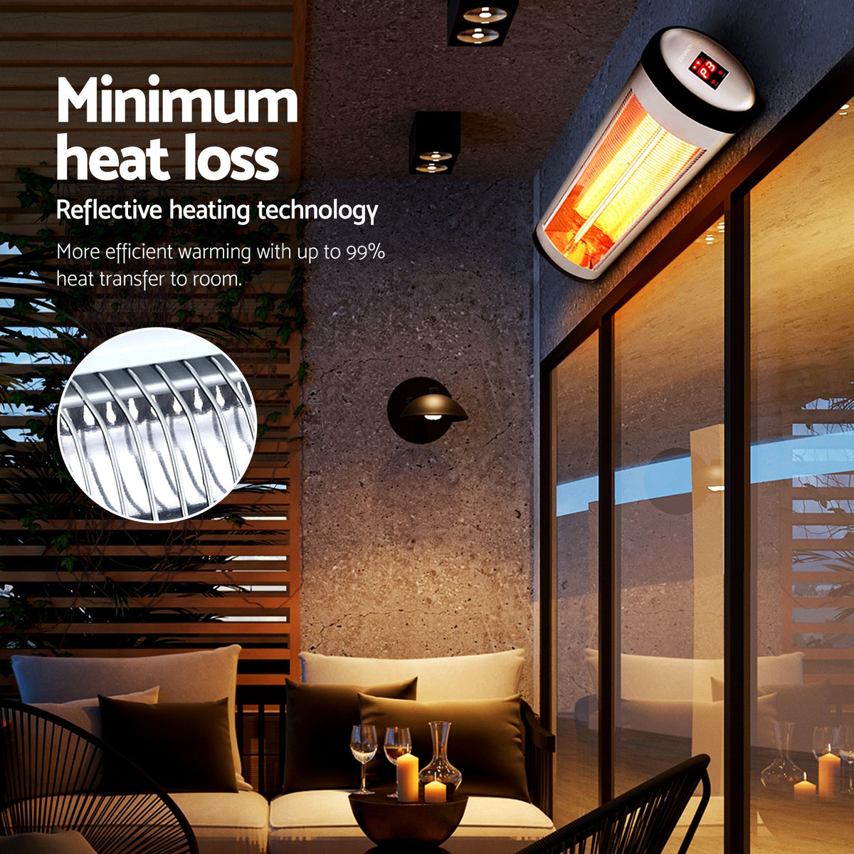 Devanti 2PCS Electric Radiant Strip Heater Outdoor Indoor Patio Infrared Heaters 2000W