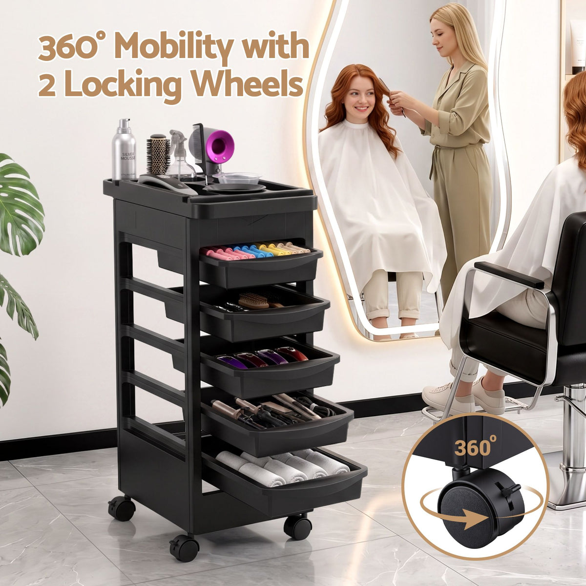 Embellir 6-Tier Salon Trolley Cart on Wheels Barber Mobile Hairdressing Cart