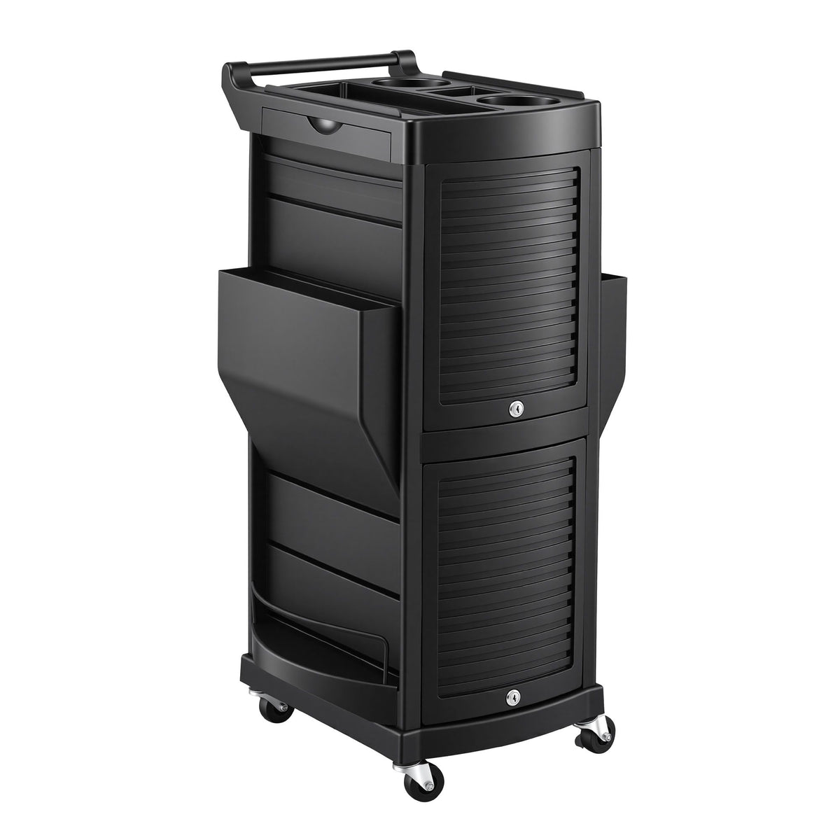 Embellir Salon Trolley 2 Lockable Doors 6 Tier Trays Mobile Hair Cart Black