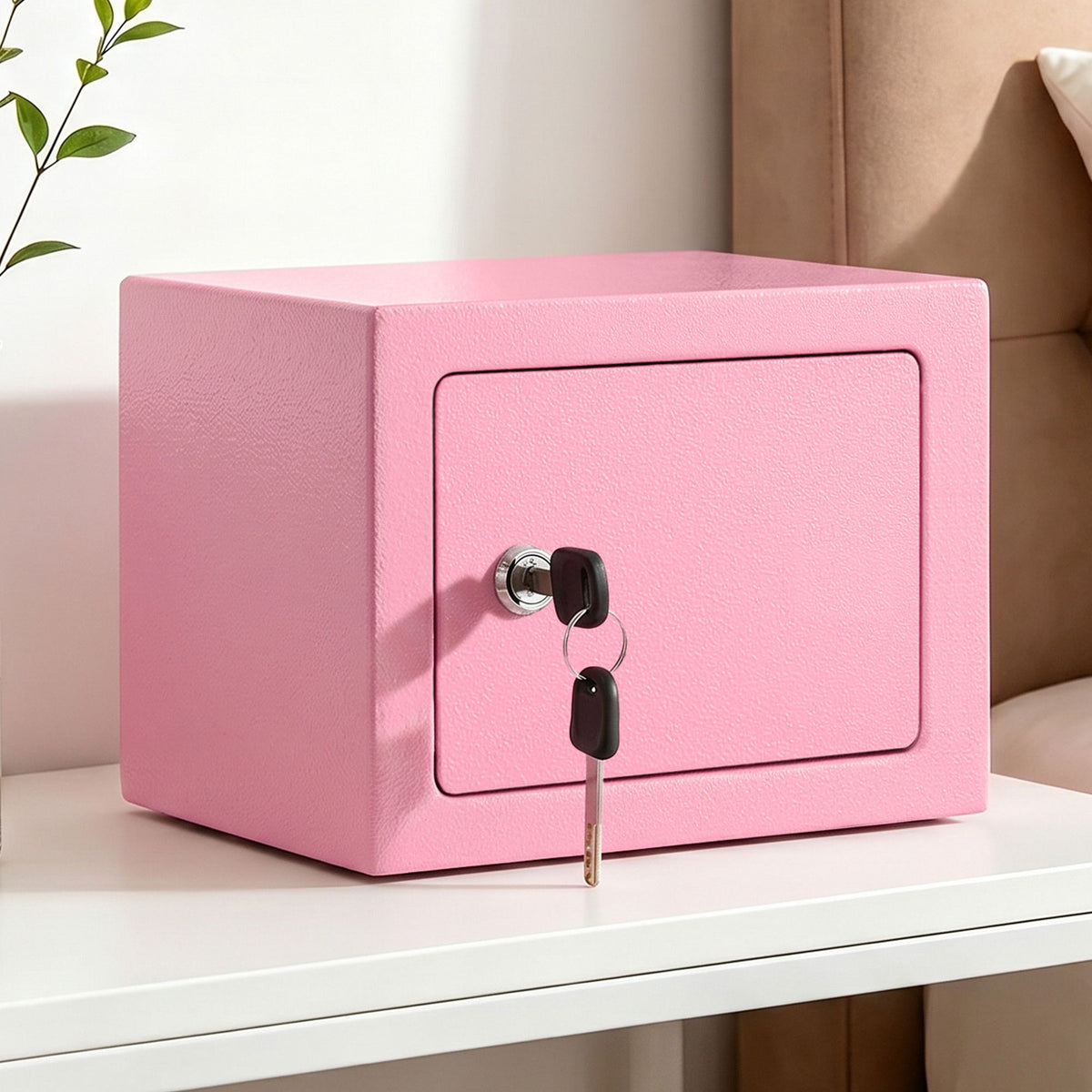 UL-Tech 6.5L Small Safe Box with Key Lock for Cash Mini Home Security Safe Pink