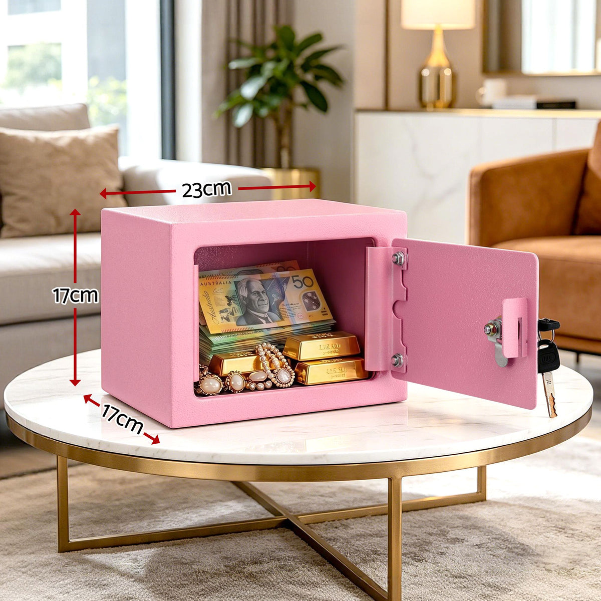 UL-Tech 6.5L Small Safe Box with Key Lock for Cash Mini Home Security Safe Pink