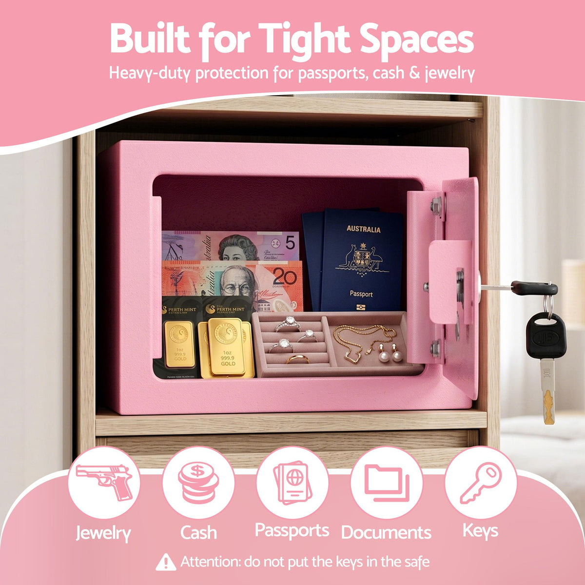 UL-Tech 6.5L Small Safe Box with Key Lock for Cash Mini Home Security Safe Pink