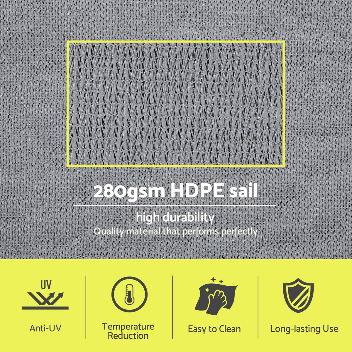 Instahut Sun Shade Sail Cloth 98% UV Block Outdoor Canopy Rectangle 2X5M Grey