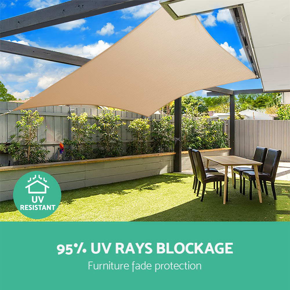 Instahut Shade Sail 5x5x5m Triangle 185GSM 95% Sand Shade Cloth