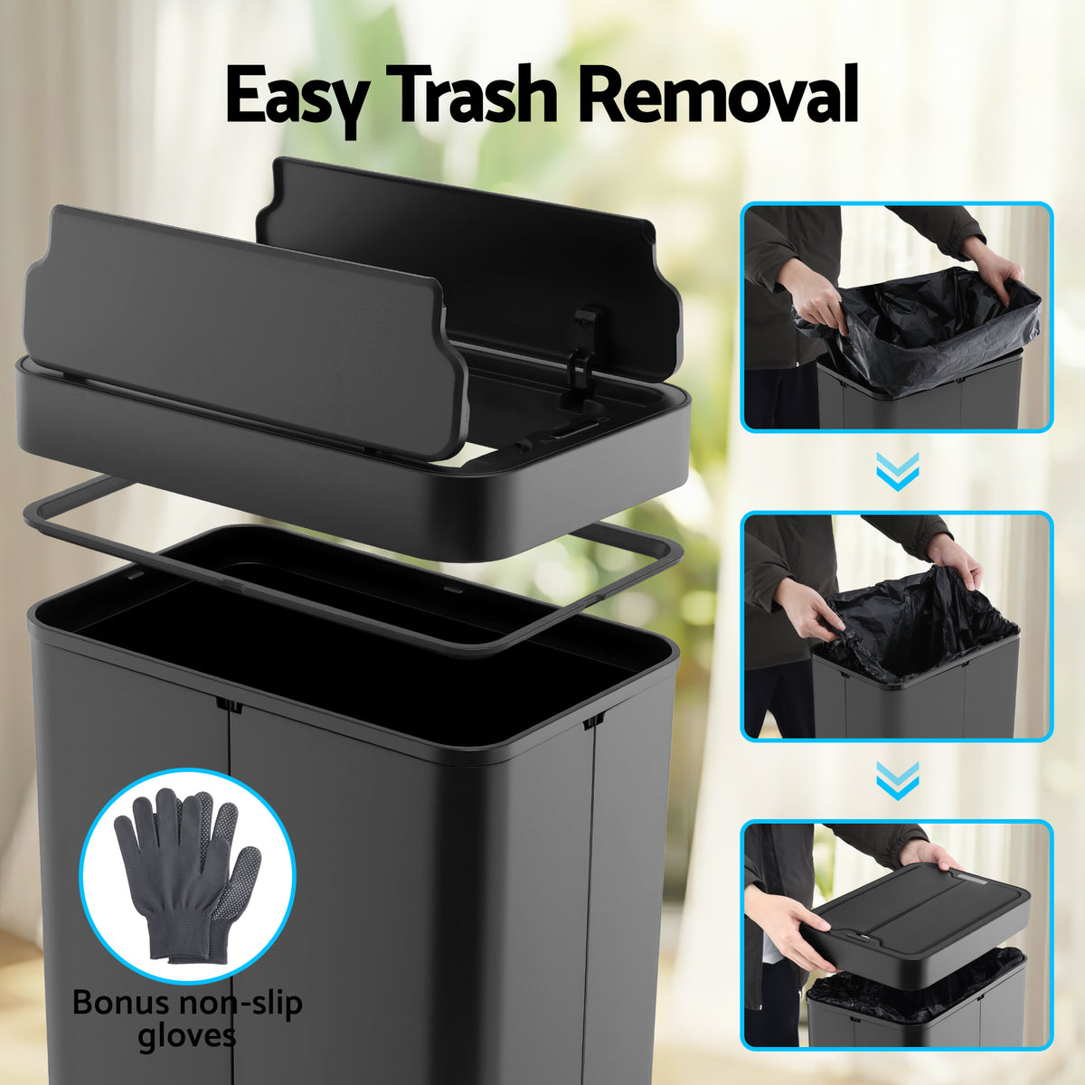 Devanti Rubbish Bin 70L Automatic Sensor Kitchen Bin, Slim Smart - SB-E-70L-BK