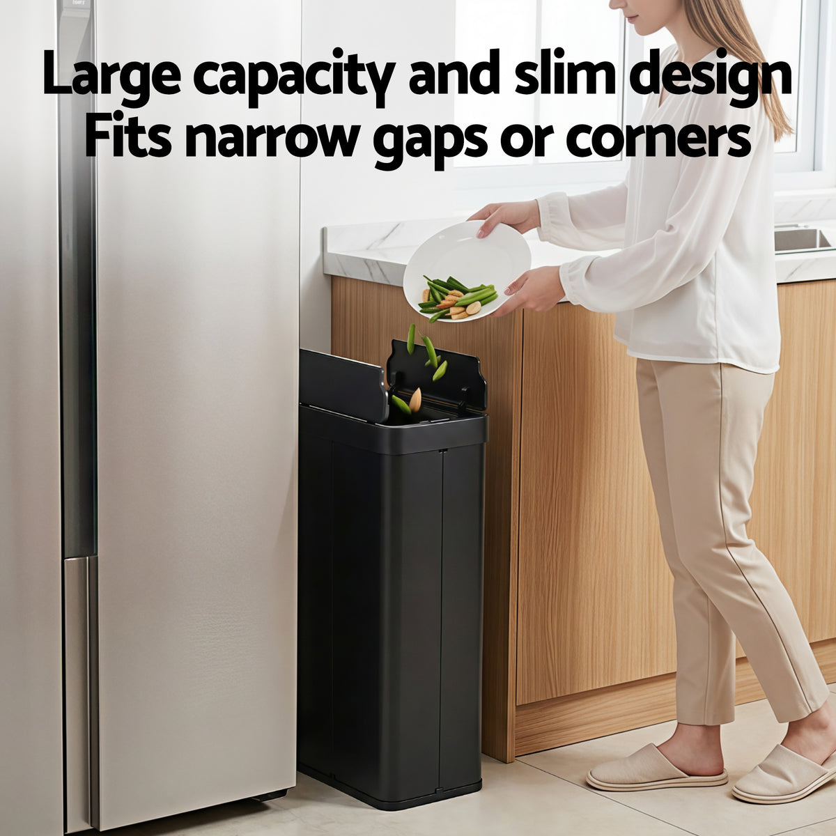 Devanti Rubbish Bin 70L Automatic Sensor Kitchen Bin, Slim Smart - SB-E-70L-BK