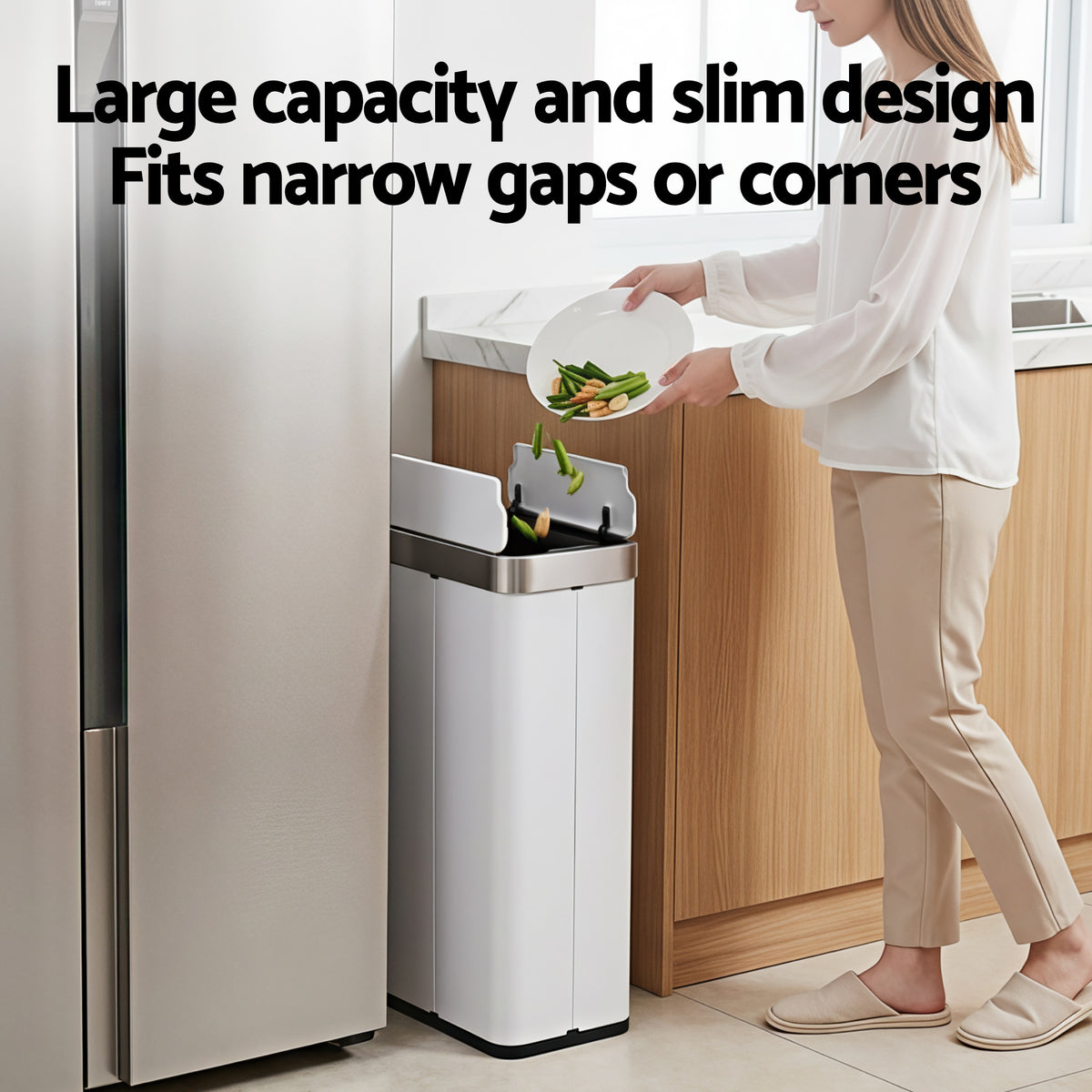 Devanti Rubbish Bin 70L Automatic Sensor Kitchen Bin, Slim Smart - SB-E-70L-WH