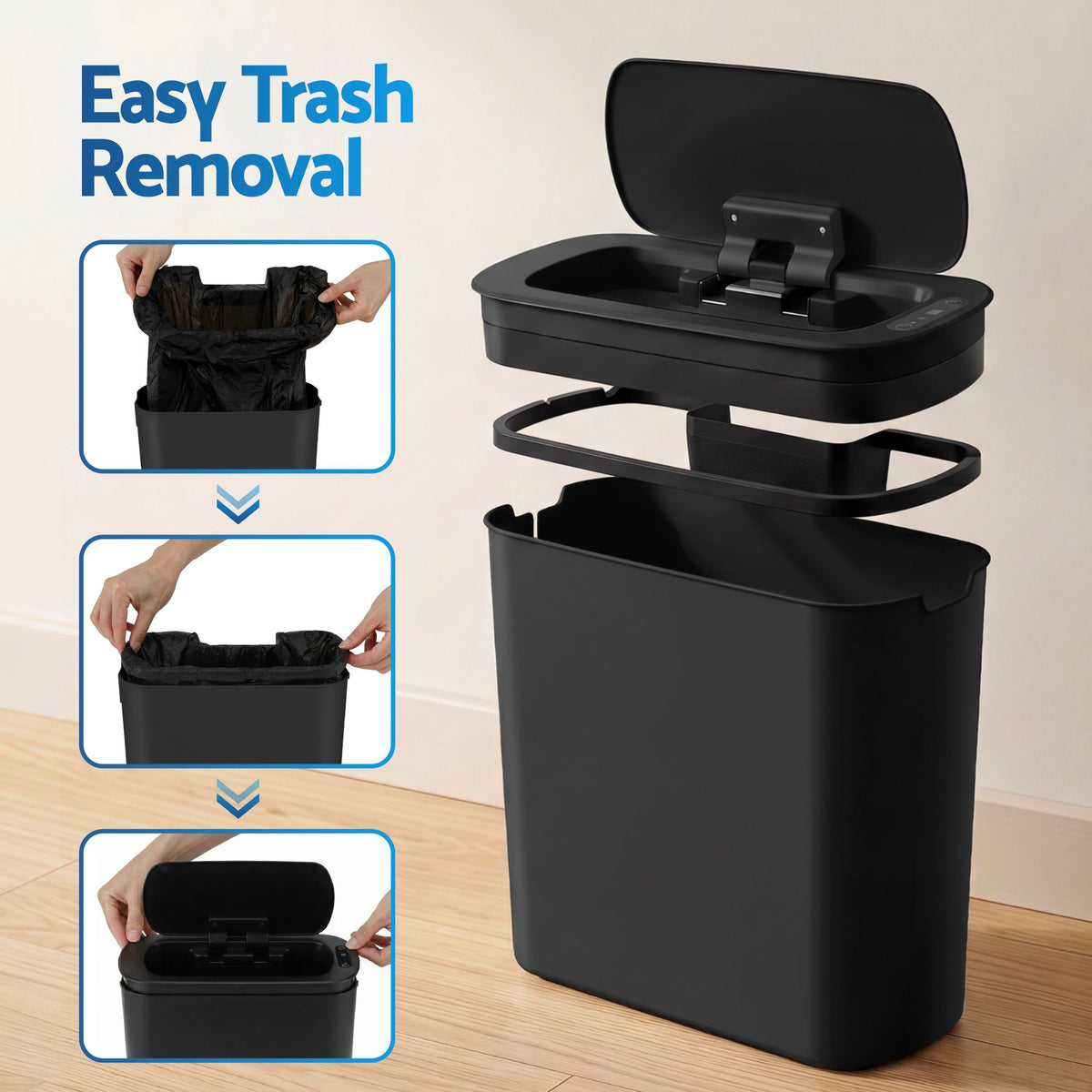 Devanti Automatic Trash Bin 2PCS with Lid 11L Motion Sensor - SB-F-11L-BKX2