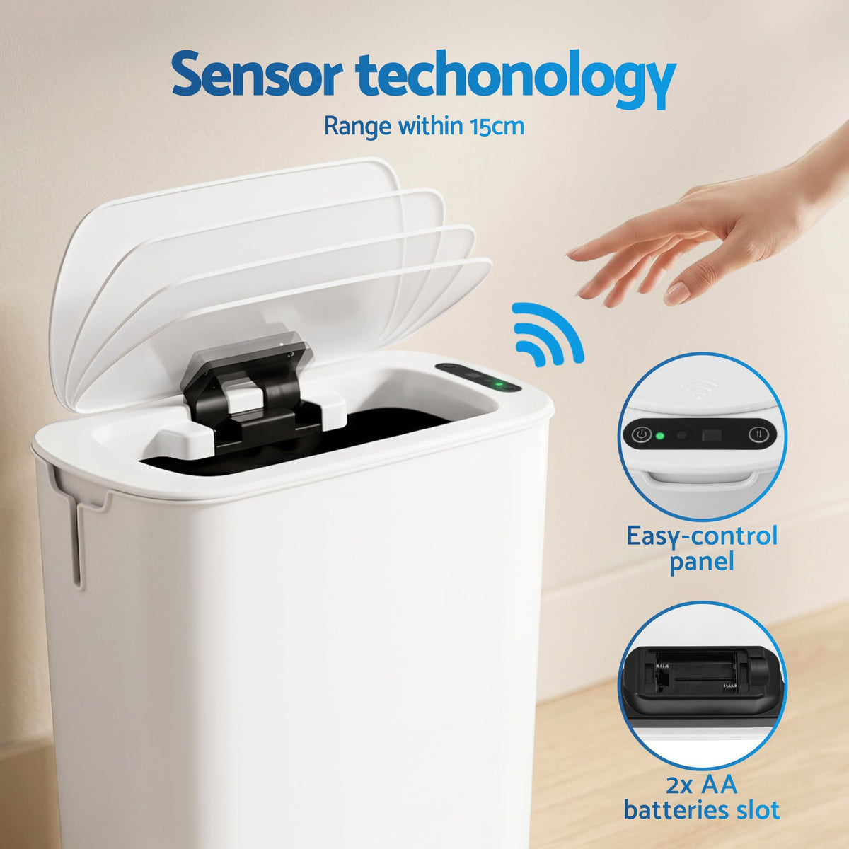 Devanti Automatic Trash Bin 2PCS with Lid 11L Motion Sensor - SB-F-11L-WHX2