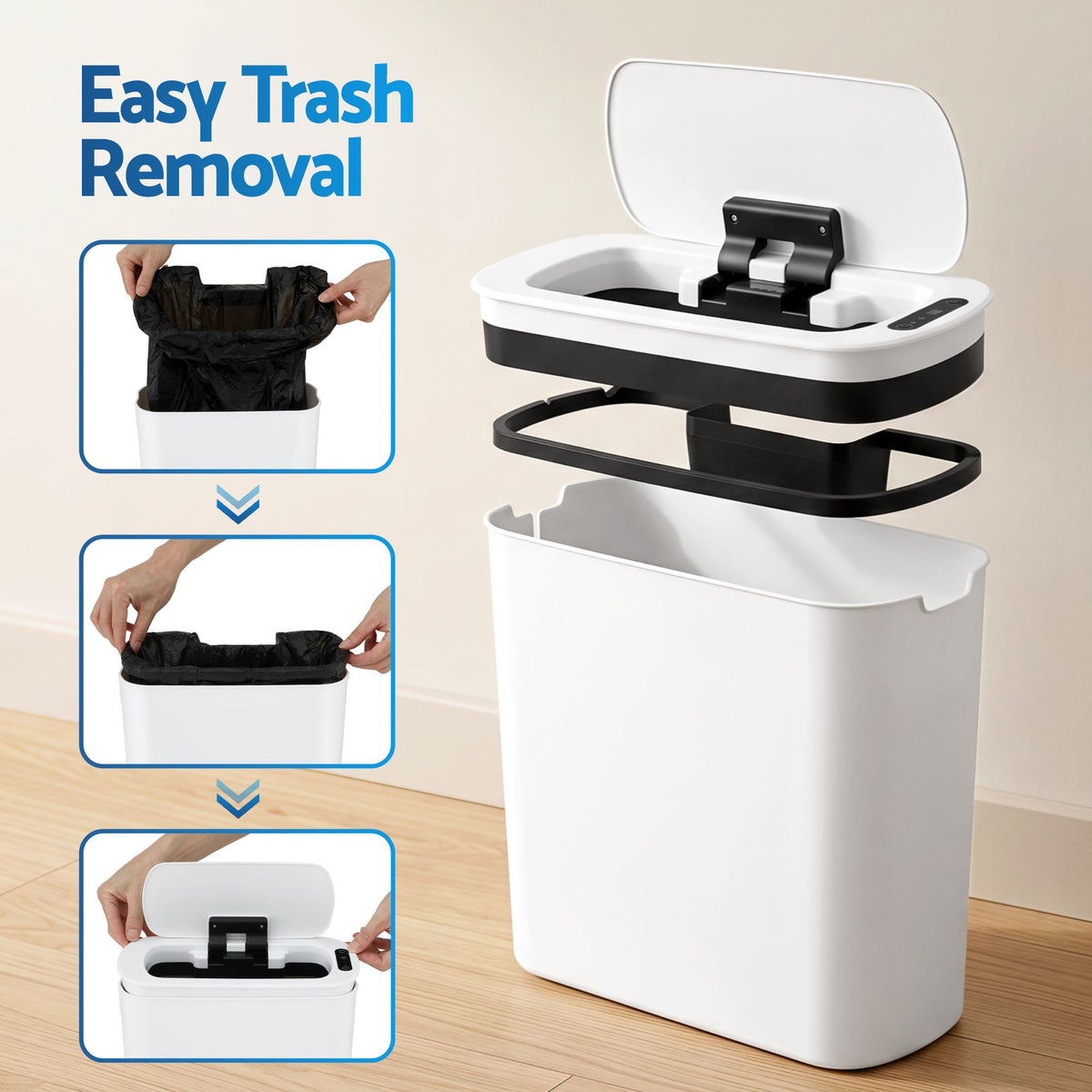 Devanti Automatic Trash Bin 2PCS with Lid 11L Motion Sensor - SB-F-11L-WHX2